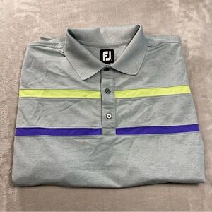 FootJoy Golf Striped Grey Green Blue Striped Polo Shirt Men's Sz L